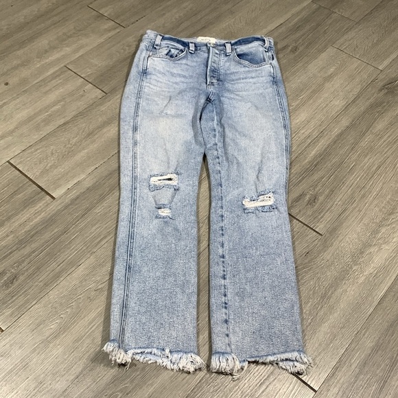 McGuire “Valletta Straight” Light Wash Fringed Hem Straight Crop Jeans size 27 - Picture 6 of 13